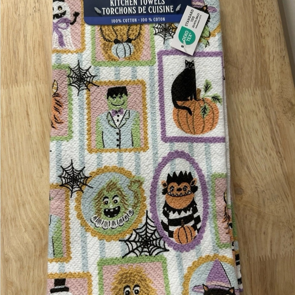 ⭐️ 2/$50 Lunaville Halloween Kitchen Towels Cotton Monster Cats Pumpkins